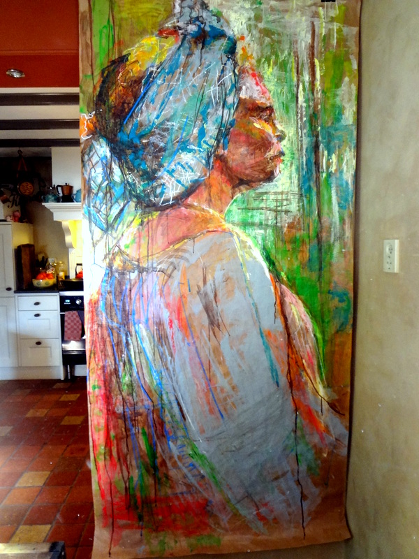 Impressie Surinaamse vrouw 2.13 x 1.00 meter